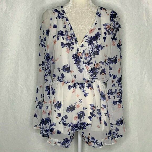 Cotton On Floral Romper S White Surplice Top - Picture 1 of 6